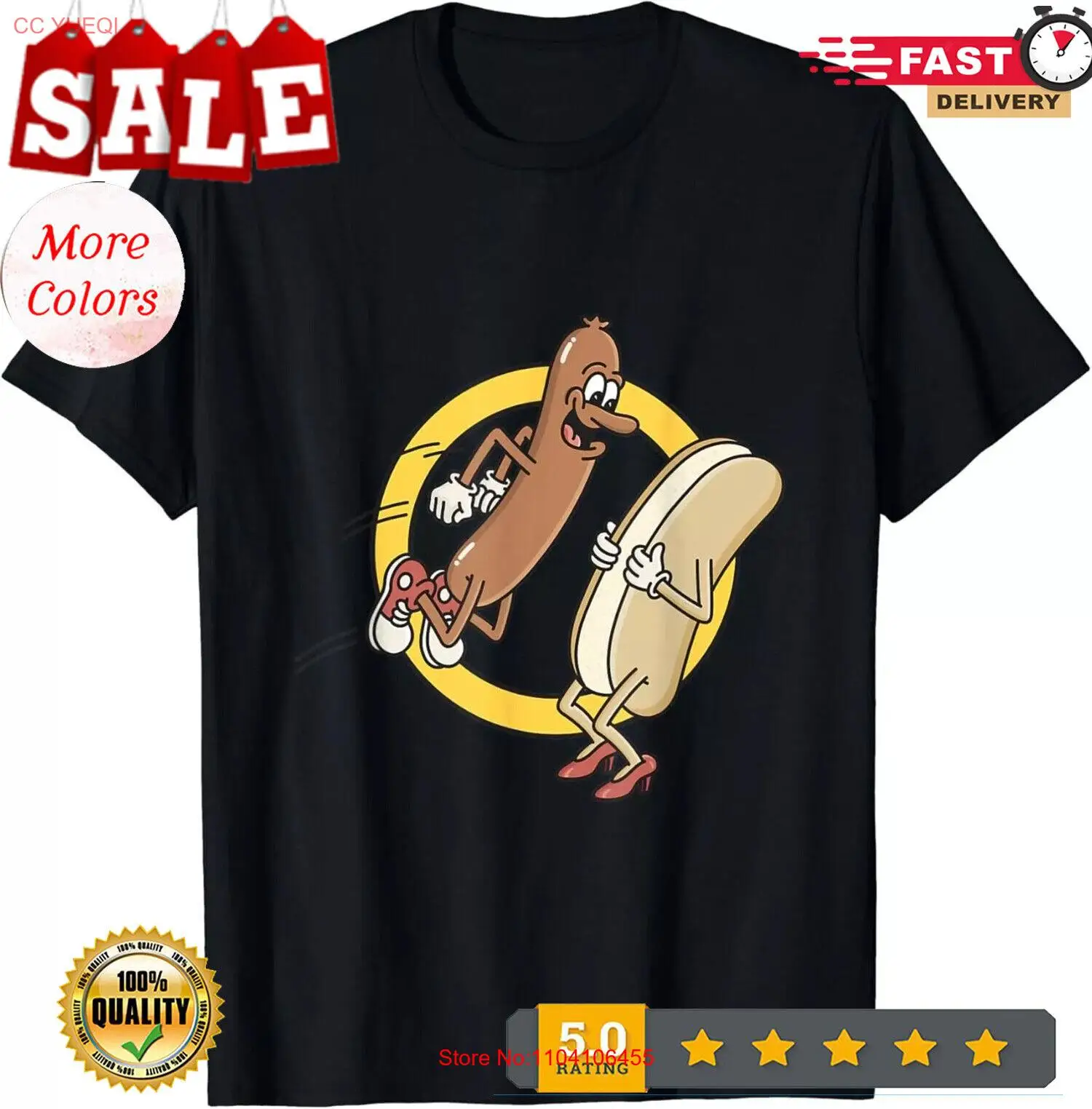 

Funny Hot Dog Jumping Into A Bun Gift Unisex T-Shirt