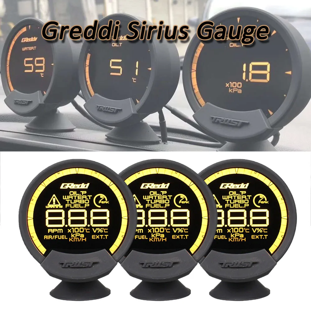 Greddi Sirius LCD 74mm 7 Colors Head UP Display Oil Press Water Oil Temp Fuel Pressure Air Fuel Ratio  Rpm Gauge With Sensor