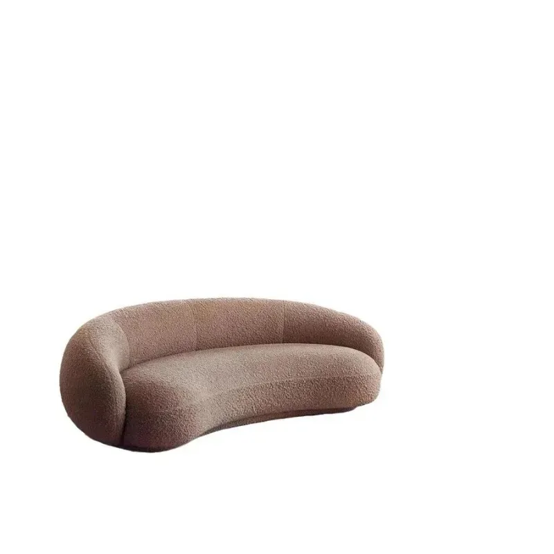 

Moon Cashew Cream Wind Shaped Floor-to-Floor Sofa, Living Room Beauty Salon Clothing Store Lamb Fleece Fabric Curved Sofa