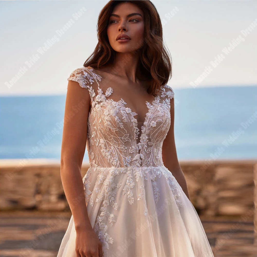 Vestidos de casamento sexy para mulheres sem mangas, fenda lateral, apliques de renda, vestidos elegantes, banquete personalizado