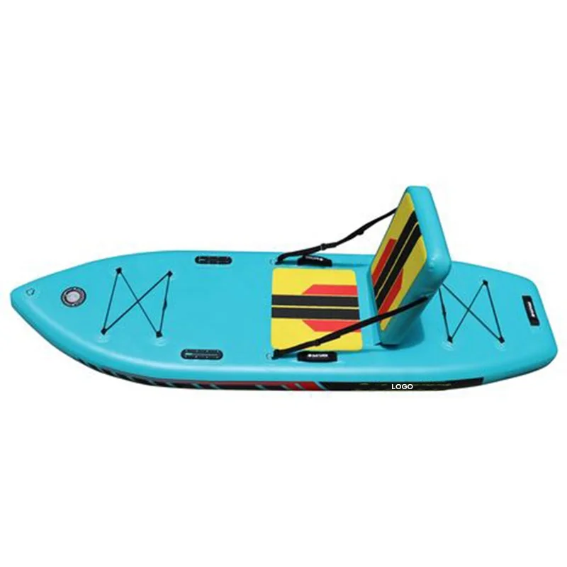 Fotografia 3: Caiaque inflável portátil de 8,6 pés para viagem, tipo sit-on-top, com duas trilhas para fixar suportes opcionais para vara de pesca ou porta-copos.