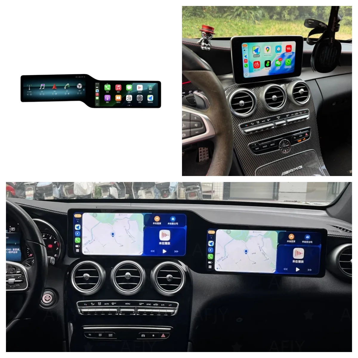 AA Dual Screen Android Auto Radio For Mercedes Benz GLC / C Class W205 2015 -2022 Car Multimedia Player Stereo Carplay Head Unit