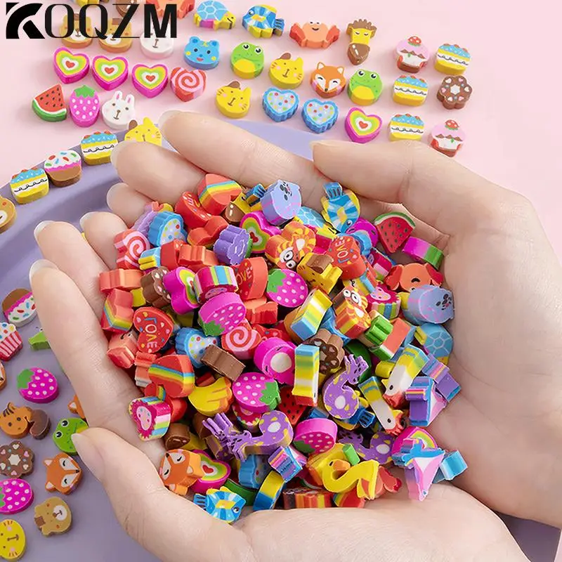 50pcs/bag Kawaii Eraser Creative Cartoon Mini Pencil Eraser Animal Fruit Christmas Eraser Children\'s School Stationery