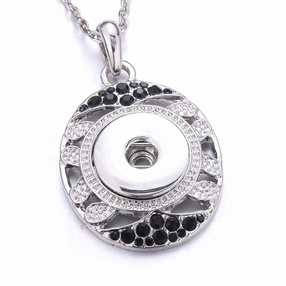 2022 New Round Snap Jewelry Necklaces Metal White Rhinestone Crystal 18mm Snap Button Necklace for Women Snaps Pendant Necklace