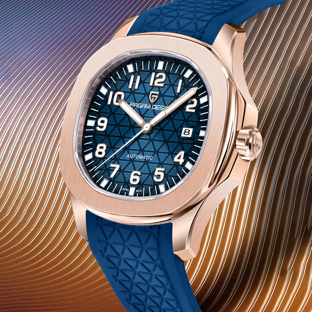 PAGANI DESIGN 2026 Neue Luxus Roségold Blaues Zifferblatt Automatikuhr Herren Stahl MIYOTA 8215 Uhrwerk Mechanische Armbanduhr Herren