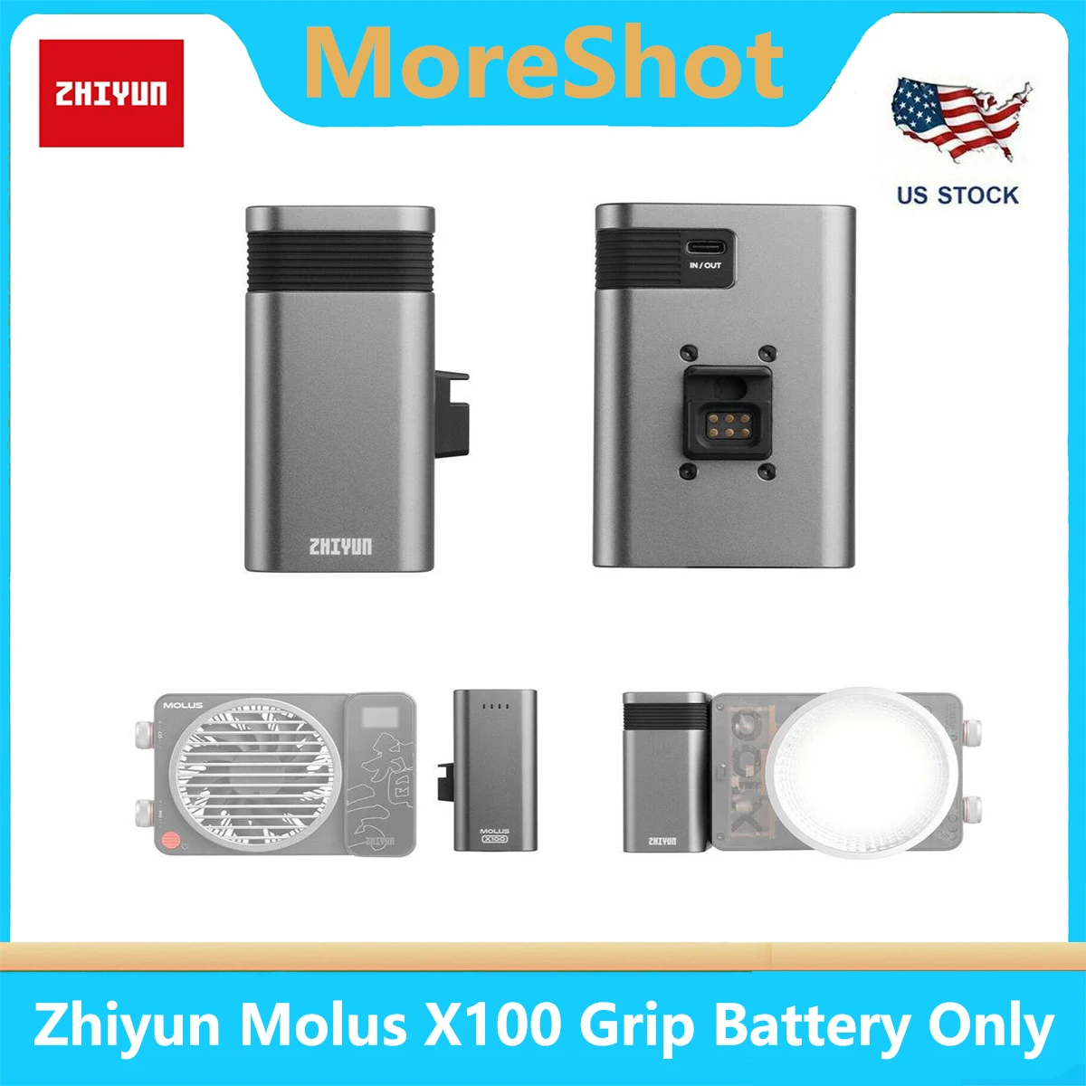 Zhiyun X100 Grip Battery for zhiyun Molus X100 Pocket COB Light,Photography Lighting,15600mAh,Grip Battery Only