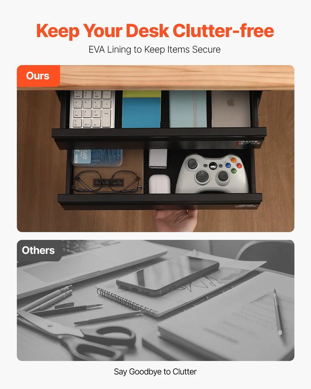 Low Profile 16in 2-Drawer Undermount Unit with Full Extension Tracks and Cable Management for Office Efficiency