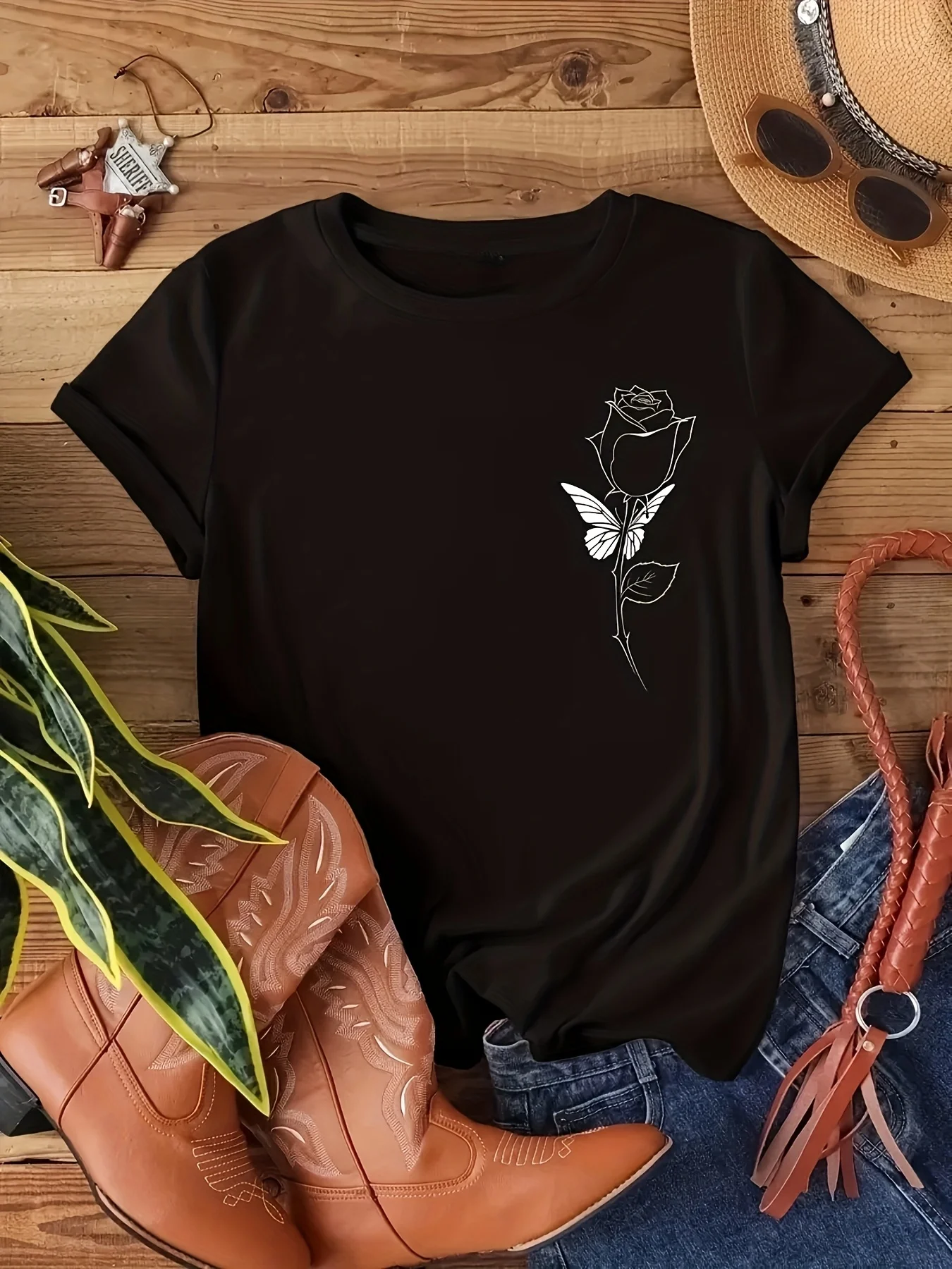 Camiseta feminina com estampa de letras da moda, confortável e relaxante, gola redonda, adequada para todas as estações, top elegante e casual