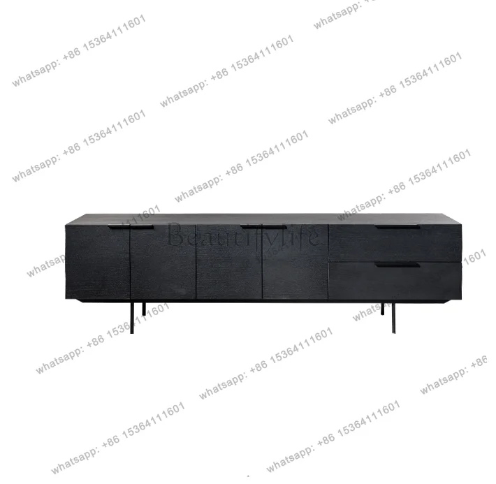 Mueble de TV minimalista para sala de estar, gabinete alto retro de roble negro mate, mueble decorativo para pasillo o recibidor