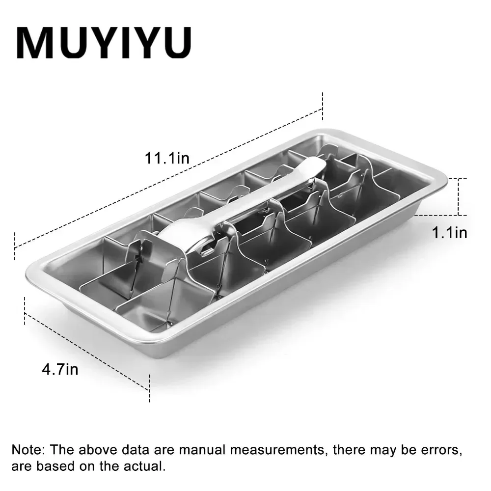 

MUYIYU 18 Slot Ice Cube Tray Stainless Steel Ice Grid Diy Mold Frozen Particles Levers Remove Cubes Ice Box Quick De-Icing Tray