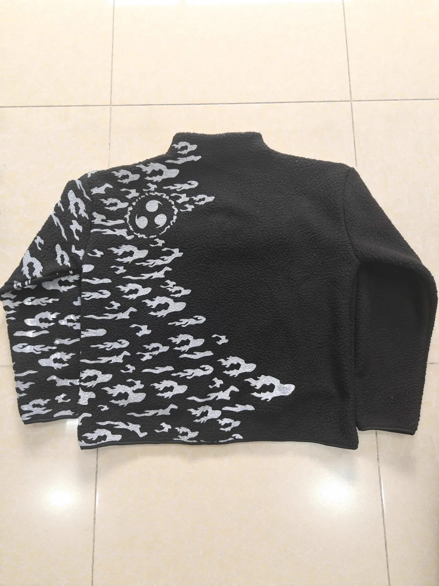 Giacca in pile Sherpa con tasche con cerniera Stampa patchwork Felpa pullover unisex ampia Capispalla casual elegante