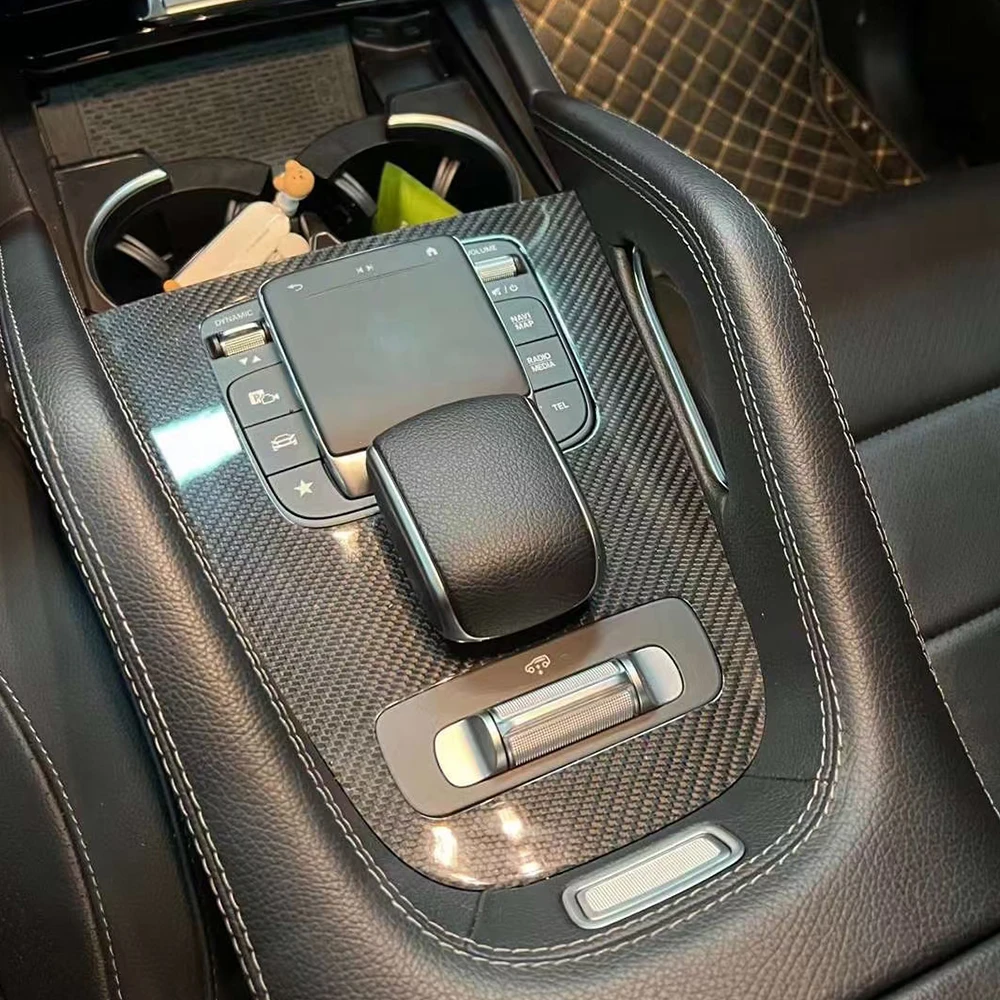 Real Dry Carbon Fiber Center Console Gear Shift Panel Cover For Mercedes GLE450 GLS 2019-2023