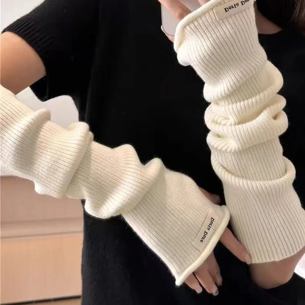 

Новые мягкие длинные перчатки без пальцев, тонкие повседневные теплые варежки, зимние вязаные варежки с рукавами для женщин и девочек