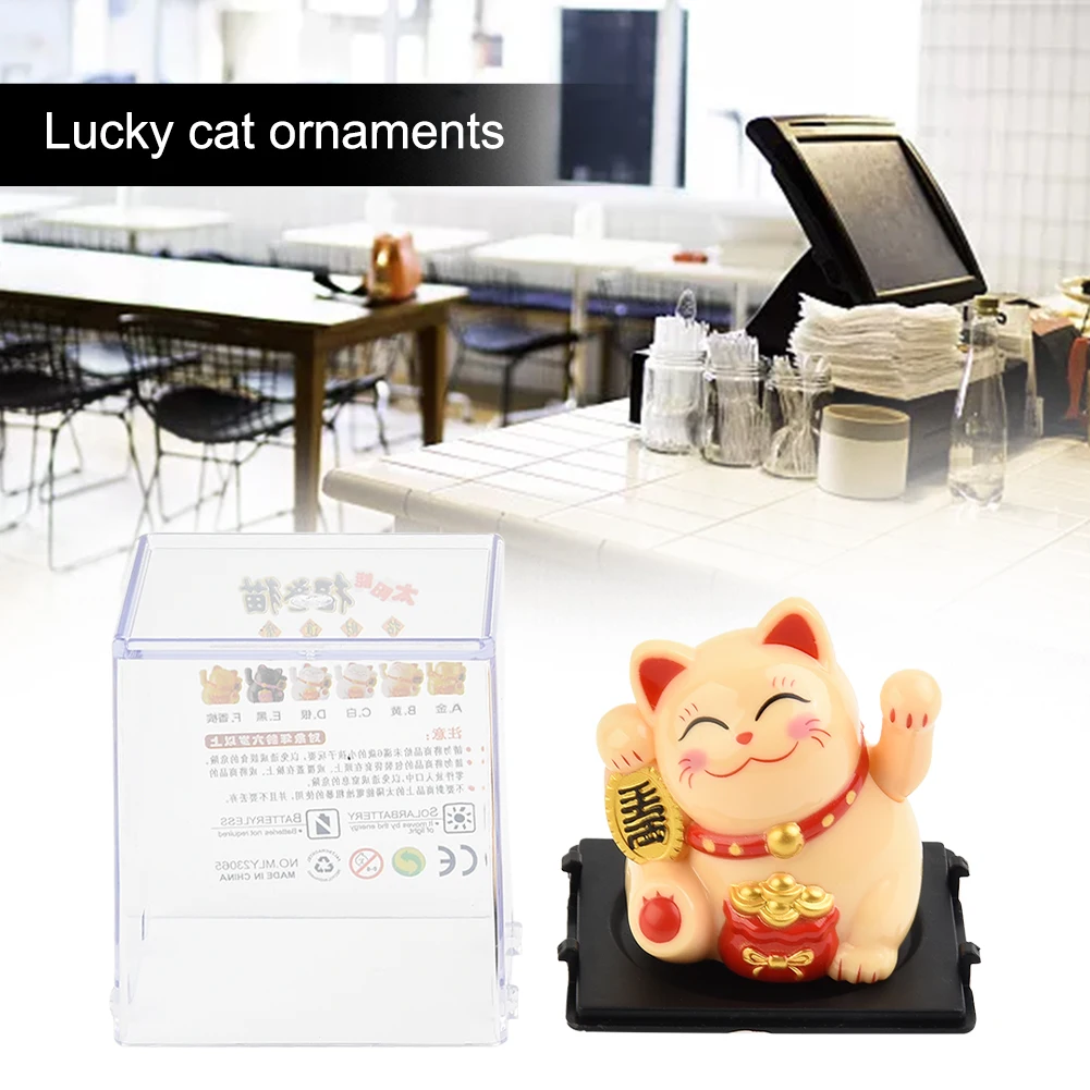 Car Dashboard Decor Lucky Cat Ornament Replacement Resin Solar Vehicle Automatic Waving Accessories Cartoon Doll