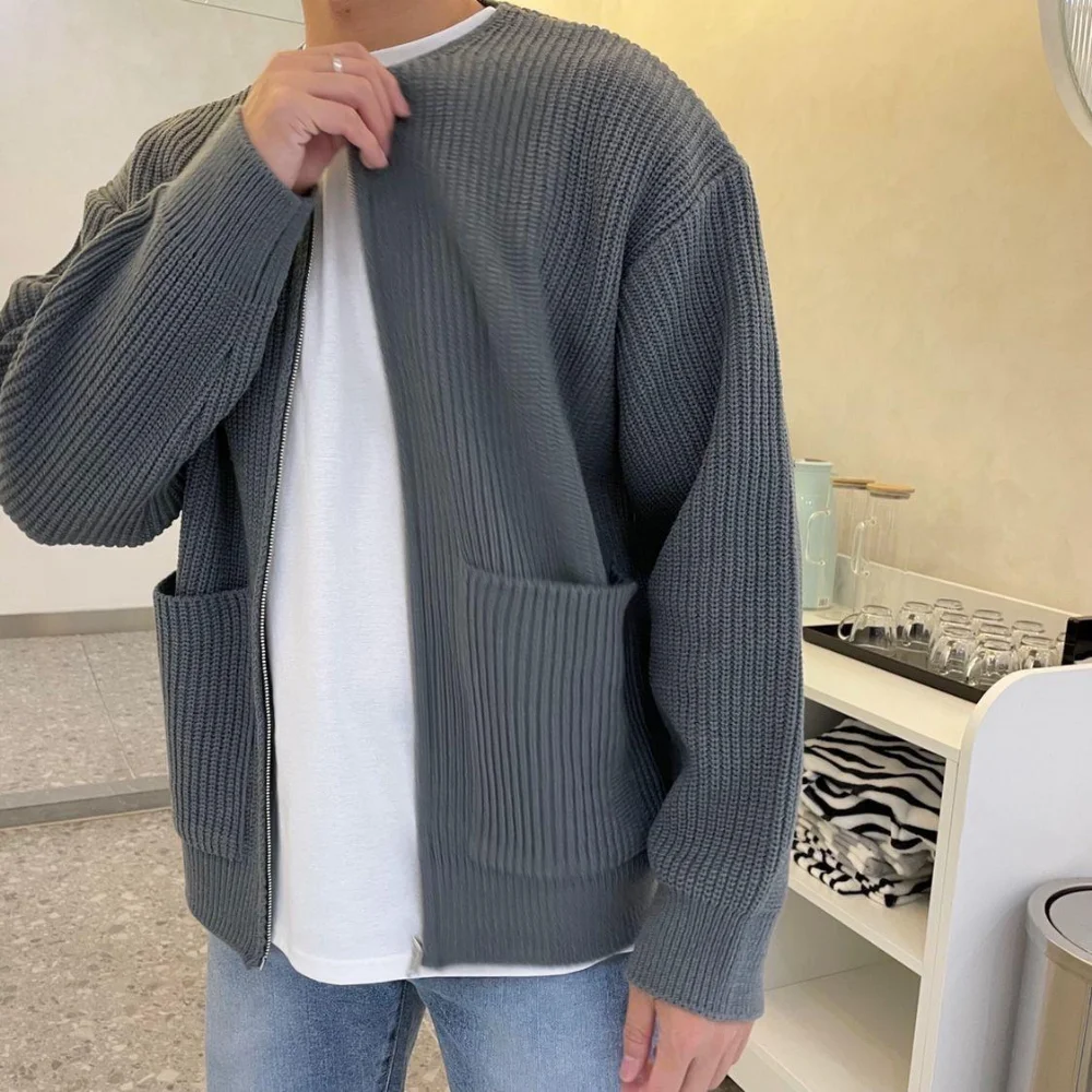 Autumn Winter Sweater New Fashion Trend Cardigan Men's Solid  Loose Casual Zipper Knitted Coats Japanese Jumper Home Clothes
