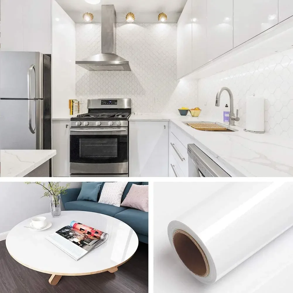Pearl White PVC Self Adhesive Wall Paper, DIY Decorative Film, Furniture Renovation Stickers, Kitchen, Waterproof Wallpaper