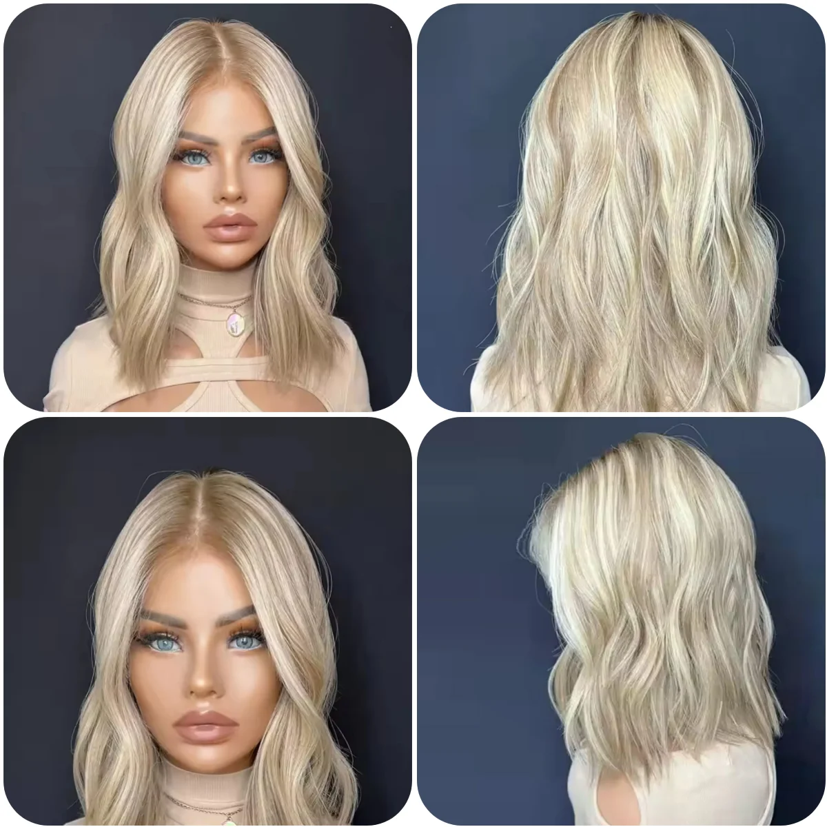 

Highlight Ash Blonde Ombre Human Hair Wigs Bob Woman Wigs Natural Wave Transparent Lace Frontal Wig Brazilian Remy Hair Short Bo