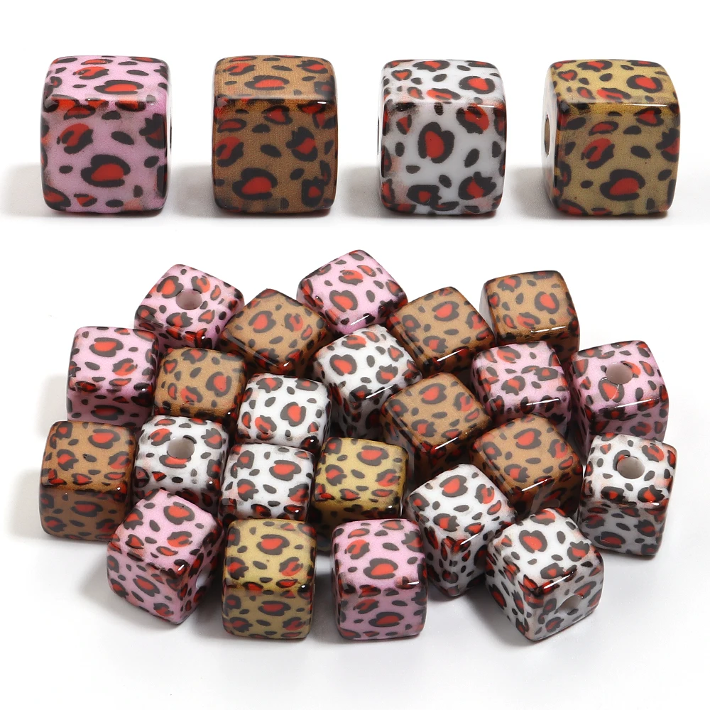 10 stuks acryl kralen vierkante spacers luipaardprint groot gat kralen voor doe-het-zelf sieraden maken hanger armband accessoires levering