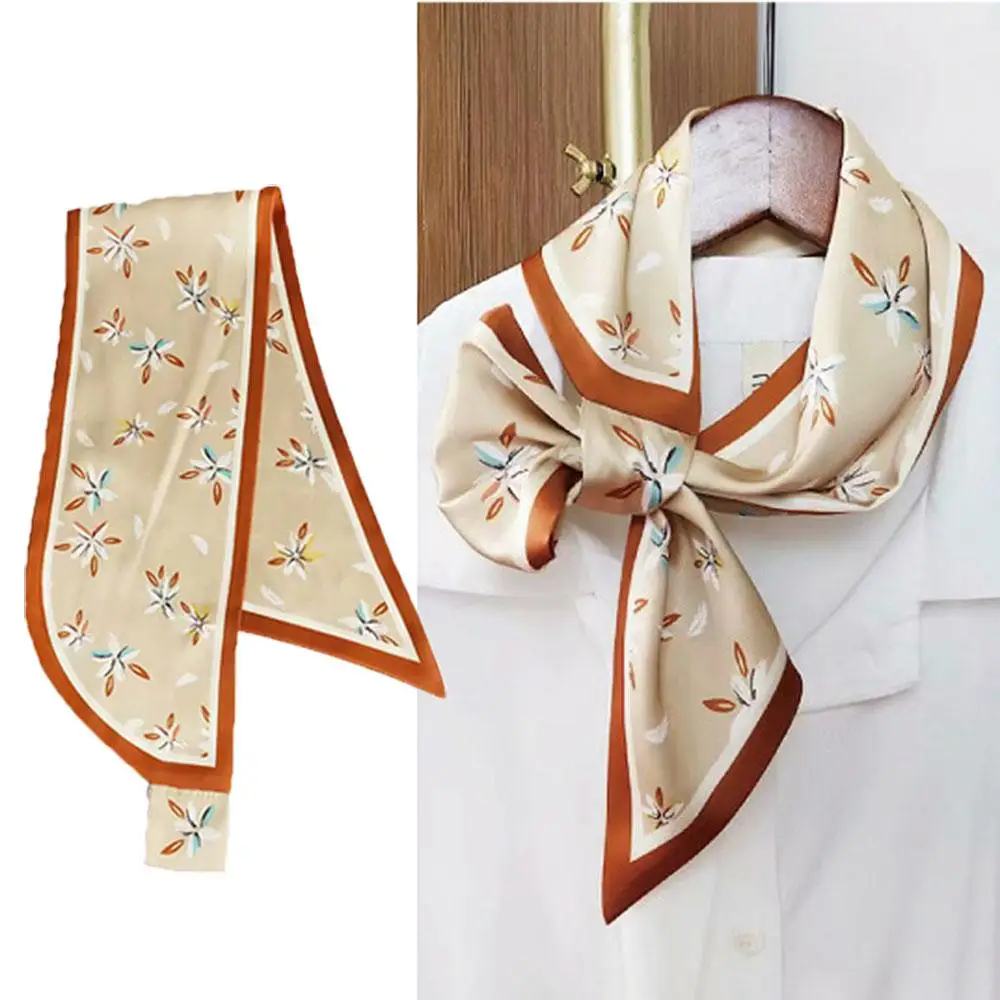 Gift Korean Bandana Floral Print Headband Hijab Shawl Wraps Hair Scarves Satin Silk Scarf Neckerchief