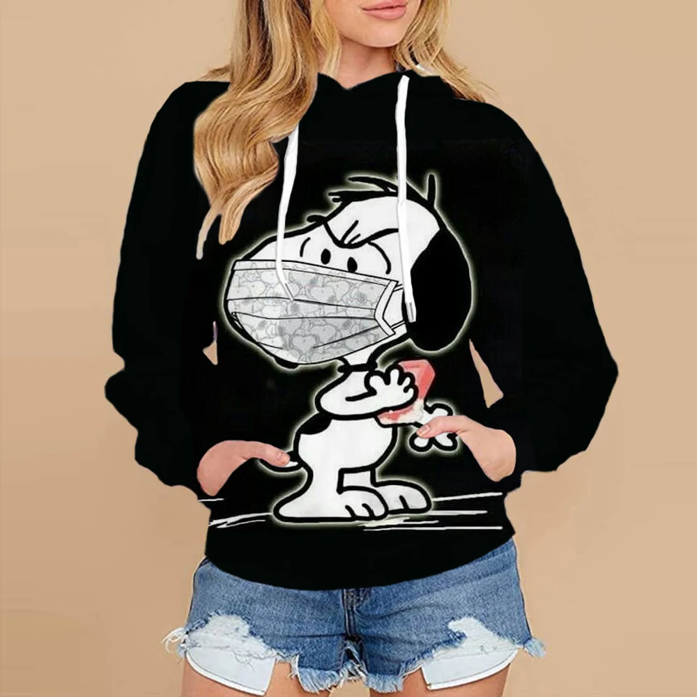 

Женская толстовка Snoopy кофейного цвета с мультяшным принтом, милый Повседневный Свободный свитшот с длинным рукавом в стиле Харадзюку, модные топы, одежда