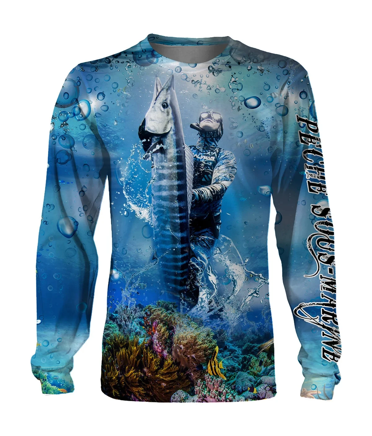 2026 Deep Sea Cool Style Marlin Crew Neck Long Sleeve Tee, Trendy Eye-catching for Commute, Diving Events & Casual Outfits
