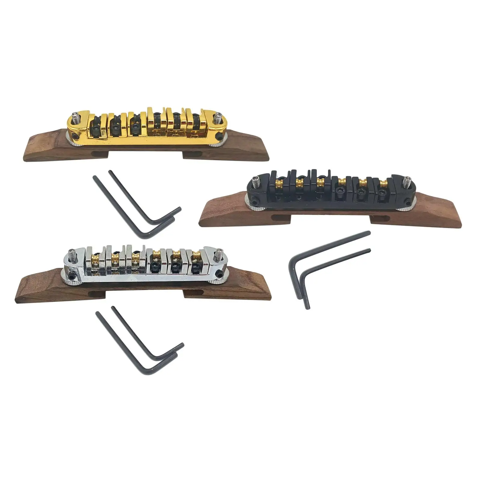 Roller Saddle Guitar Bridge for Jazz Guitar Replacement, Gold/Chrome/Black-Plated - view 4