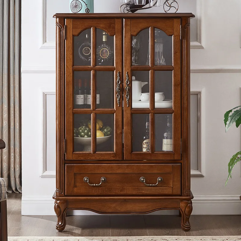 American all solid wood wine cabinet display & European living room TV side cabinet dining room glass door storage tea table