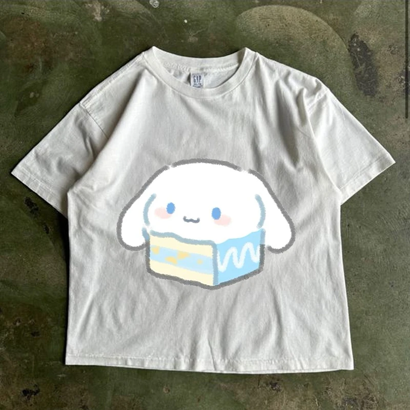 Cinnamoroll Sanrio T-shirt Short-sleeved New Summer Y2K Clothes   Kawaii Sweet Girl Harajuku Vintage Short Style T-Shirts