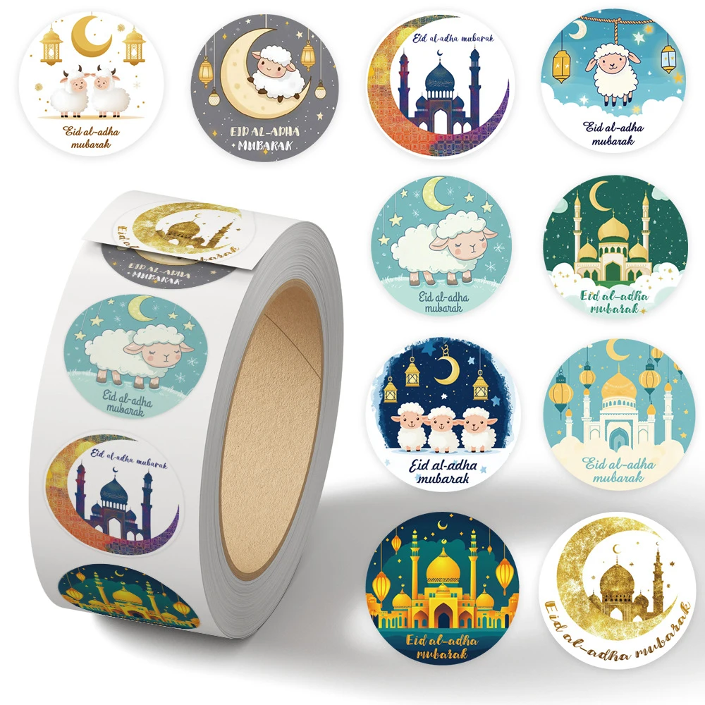 500 قطعة/لفة ملصقات عيد مبارك ملصقات الختم 2025 رمضان كريم عيد الأضحى هدايا رمضان مبارك الشارات اللعب