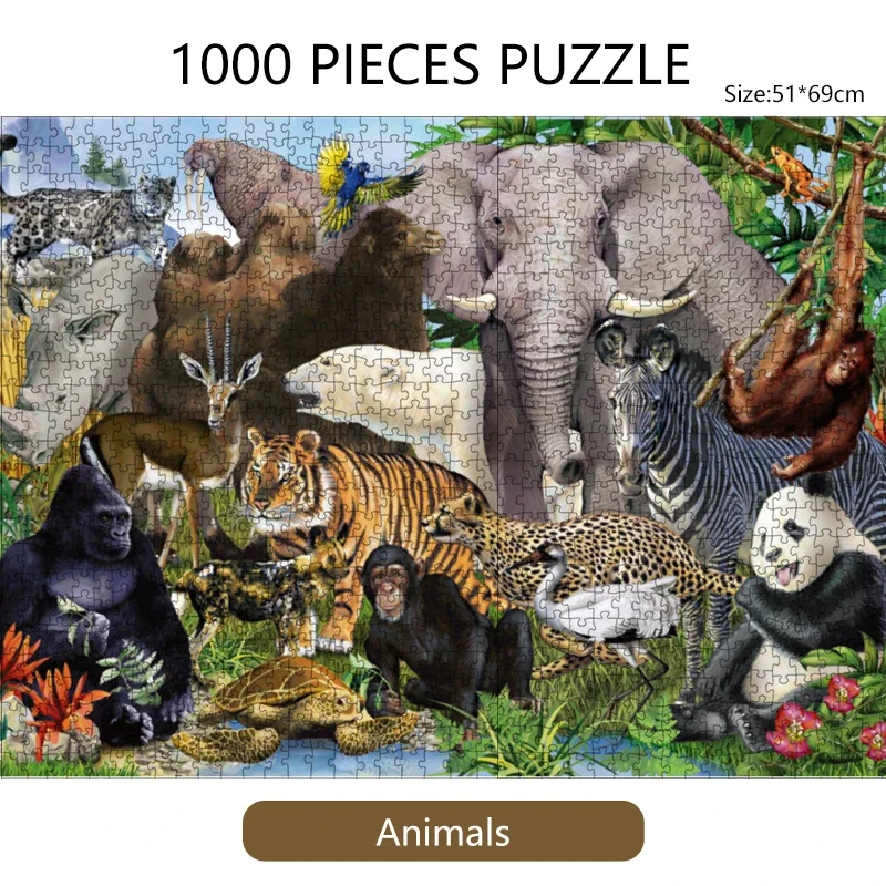 

69*51cm Adult 1000 Pieces Paper Jigsaw Puzzle Forest Friends Cute Animals Series Paintings Stress Reducing Toys Christmas Gifts