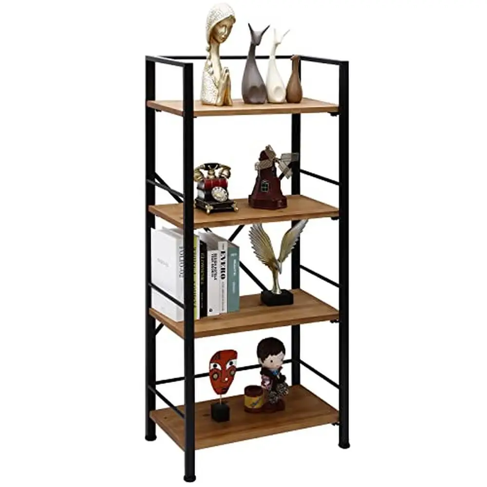 Étagère de Rangement Rustique en Métal et Bois, Meuble de Bain T1, Design Stable, Bureau, Chambre à Coucher, Salon, 12.6 "D x 23.62" W x 50.39 "H, 4 Niveaux