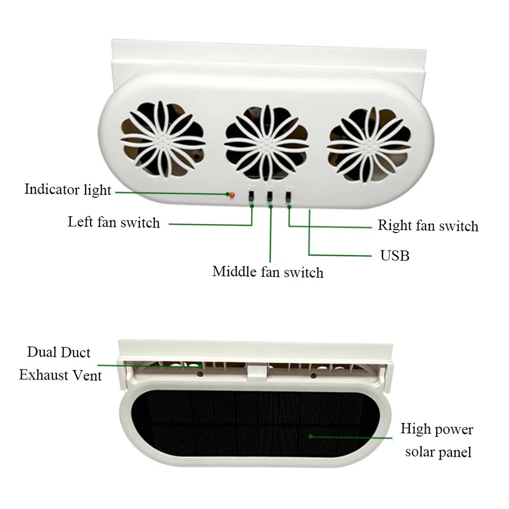 Car 3 Head Ventilation Fan Car Exhaust Fan Air Vent Odor Removal Electric Fan Car Cooling Fan USB Charging Auto Accessories