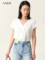 Amii-女性のためのミニシフォンシャツ、ルーズでシックな服、エレガントでファッション、新しいデザイン、12240504