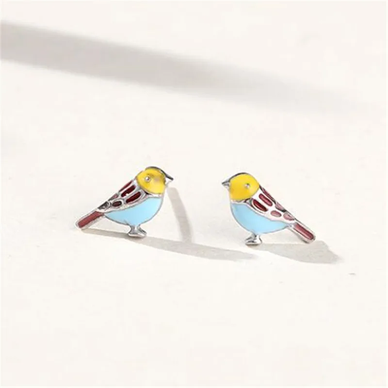 Pure 925 Sterling Silver Cute Bird Stud Earrings For Women Girl High Quality Jewelry XE156