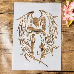 A4 29*21cm Sleepy Angel Wings Comic DIY Layering Stencils Wall Painting Scrapbook Coloring Embossing Album Decorative Template