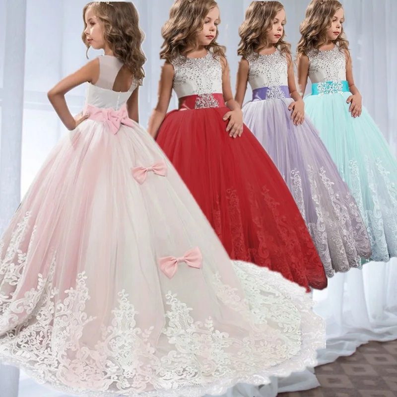 Flower Elegant Briesdesmaid Dress for Wedding 6-14 Yrs Teen Girls Graduation Party Prom Formal Gown Girls Pageant Tailling Dress