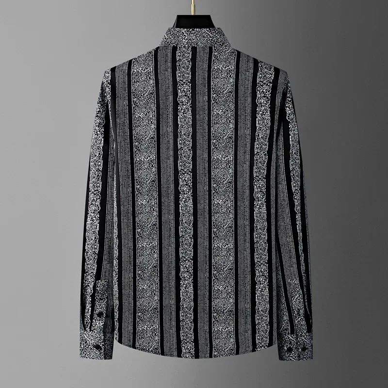 High Quality Retro Men's Striped Long Sleeved Shirt Slim Casual Business Shirts Social Banquet Party Nightclub Performance Shirt