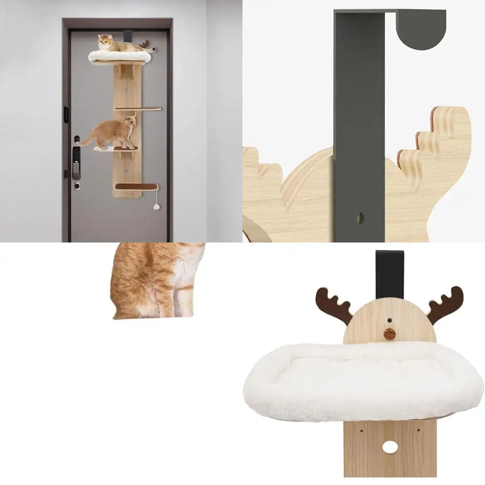 

Вертикальная деревянная дверная стойка-лежанка для кошек с домиком для использования в помещении, выдерживает до 25 кг