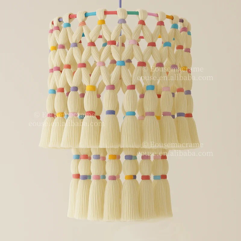 

Boho Lighting Macrame Chandelier Cotton Tassel Chandelier Boho Fringe Light Lampshade Living Room Lamp