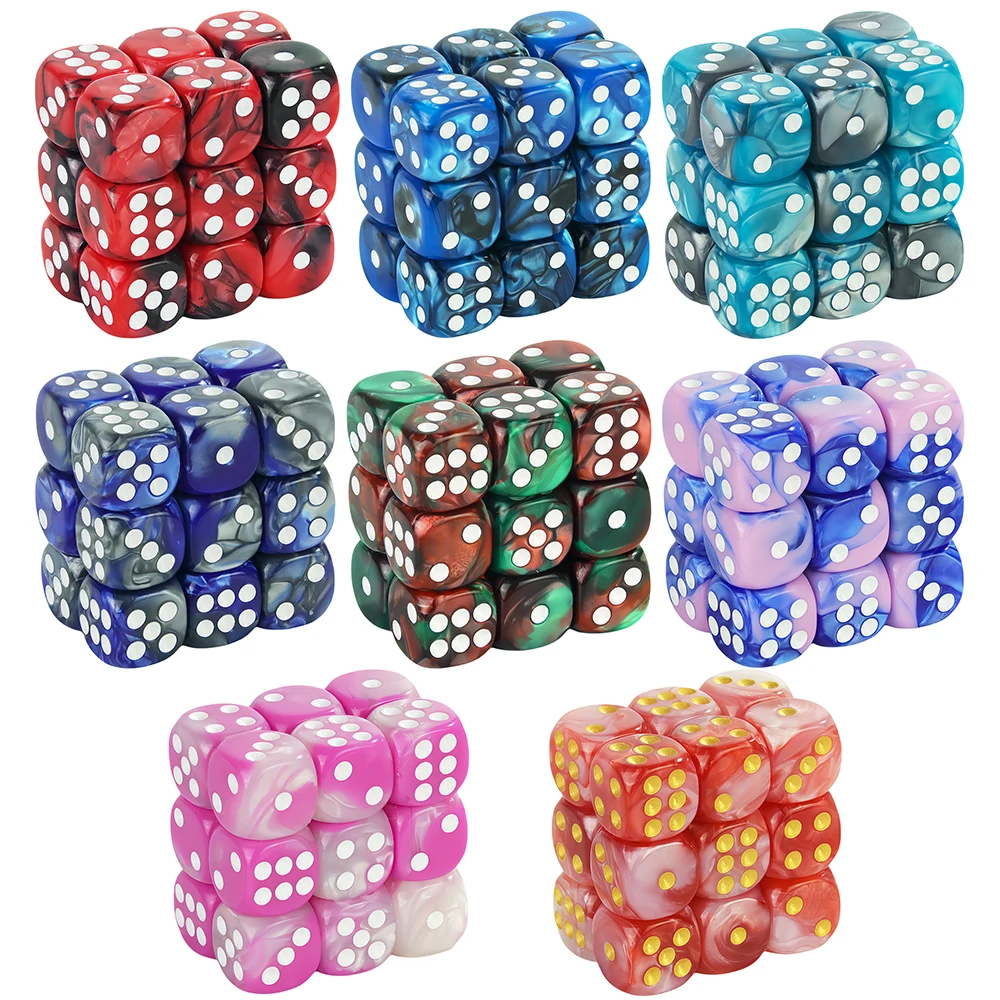 12mm Rounded Corner Dice of 10, Mixing Color D6 Dice for Poker Game TRPG Entertainment Board Game