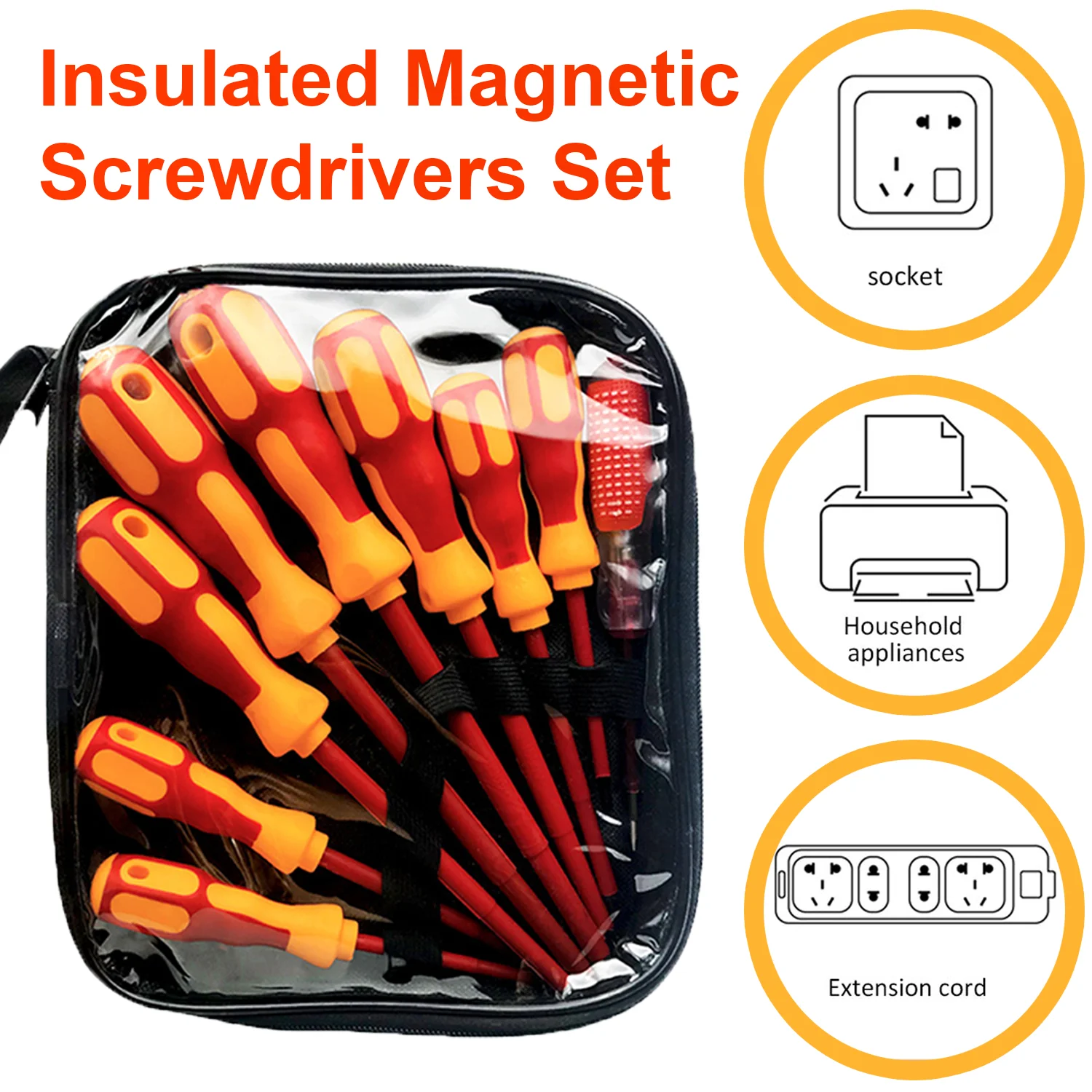 9in1 Insulated Screwdriver Set Strong Magnetic Driver Slotted Phillips Screw Driver Kit Professional Use Home Electricians Tools