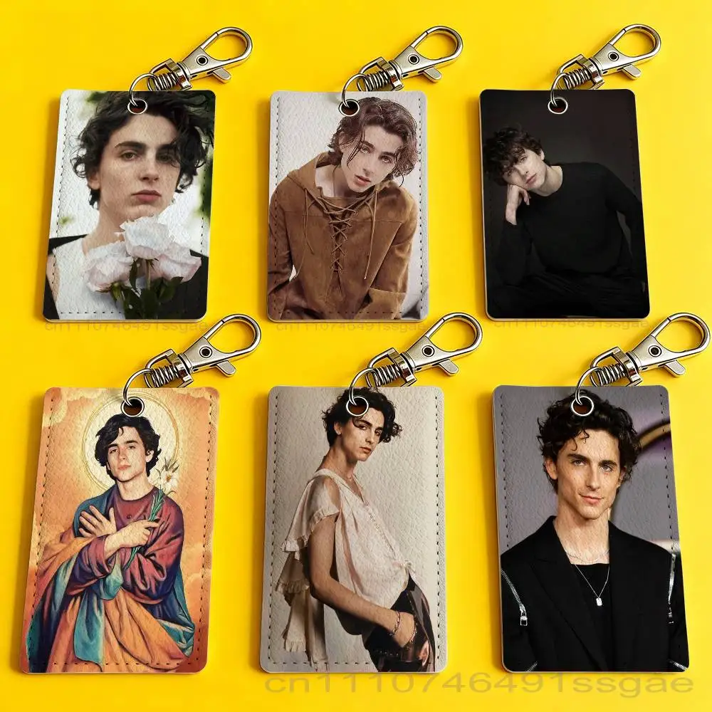 T-Timothee Actor C-Chalamet Card Holder Men And Womenn Universal Antirust Keychain Learther Access Drop Key Tag Ring