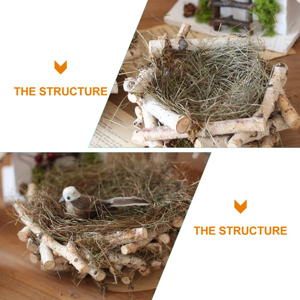 

Creative Artificial Bird Wooden Straw Decorative Garden Outdoor Birdhouse Decor Desktop Lawn Bird Nest Craft Micro Landscape