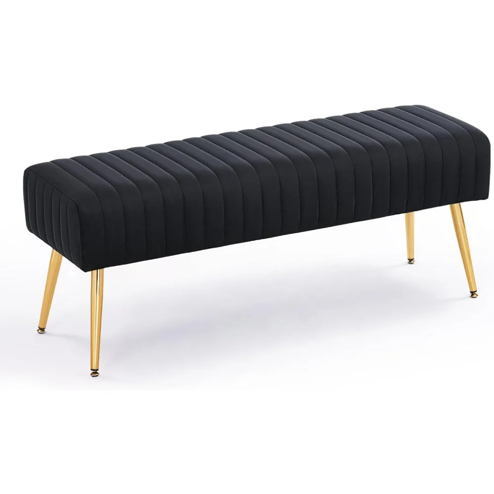 

44 Inch Bedroom Ottoman Bench, Black Upholstered End of Bed Bench with Gold Legs for Living Room Bedroom Dinning Room Entryway,