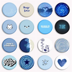 Vintage Blue Style Aesthetic Art Button Pin Retro Cartoon Star Heart MoonLight Cat Self Love Badge Brooch Hat Bag Decor 58mm