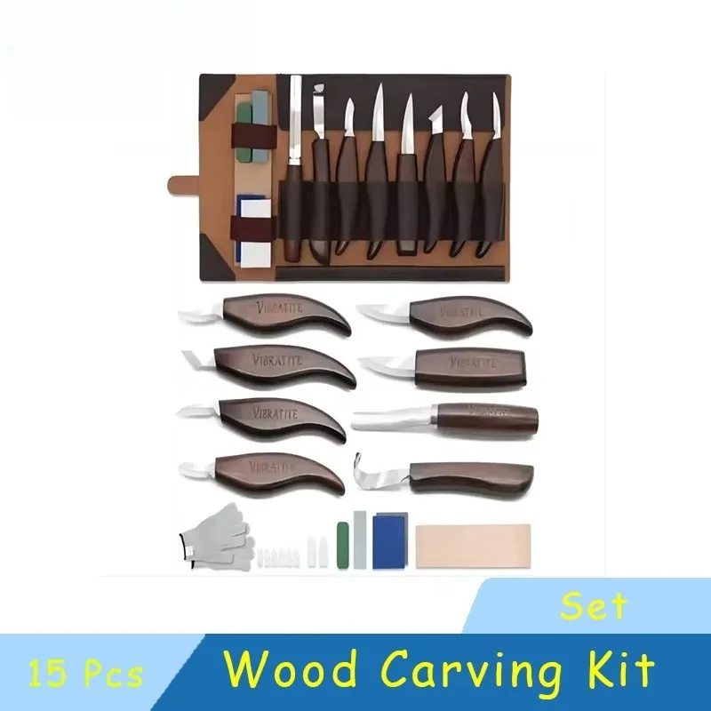 15PCS Wood Carving Kit Wood Carving Tools Hand Carving Knife Set File Spoon Carving Kit for Beginners Whittling Woodworking DIY