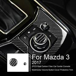 2PCS Real Carbon Fiber Car Center Console Multimedia Volume Button Cover Protective Trim For Mazda 3 6 CX-5 CX-9 2017