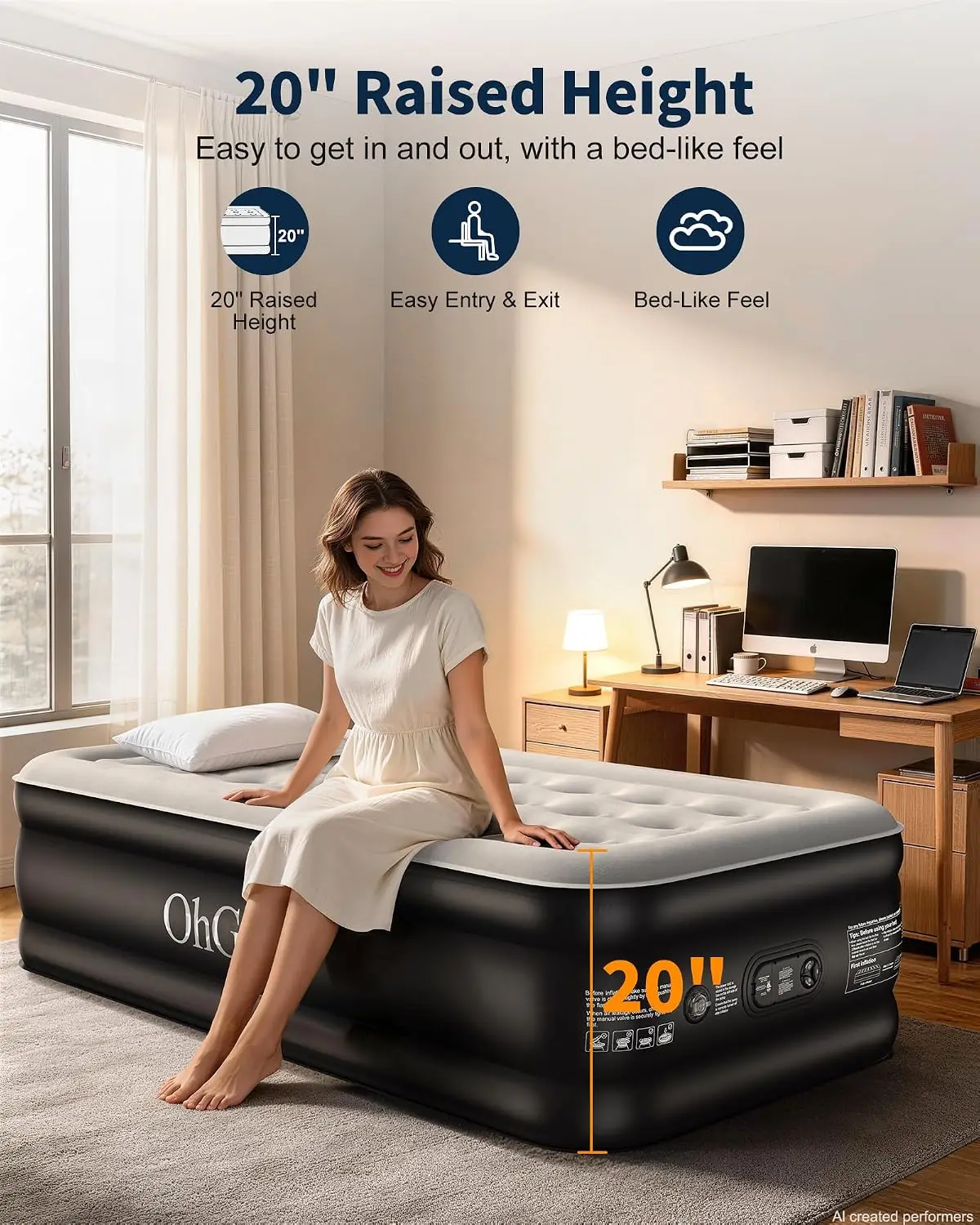 20" Raised Twin XL Air Mattress with Built-in Pump, Inflatable Blow Up Bed for Home Camping Guests, 500lbs Capacity view 2