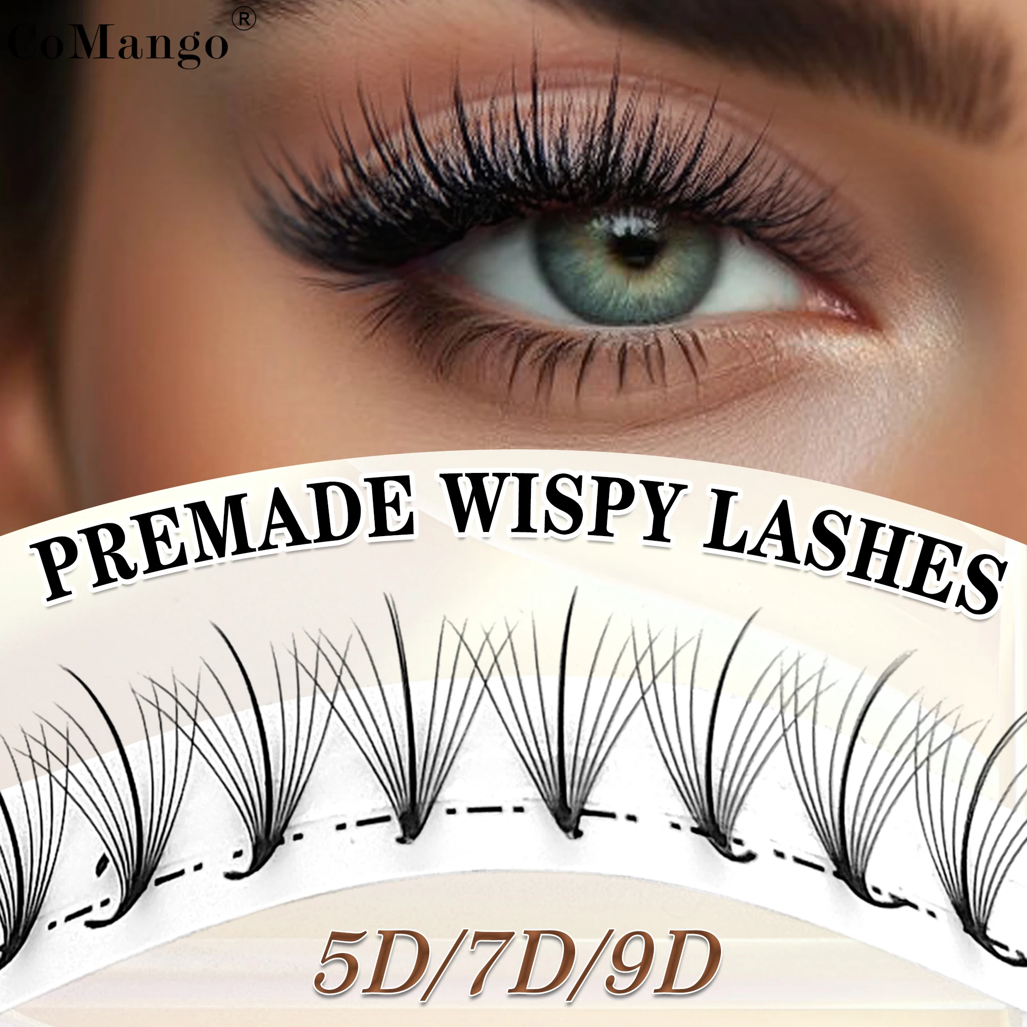 CoMango رموش صناعية ذات جذع حاد مدبب 300 مروحة تمديد رموش صناعية مصنوعة يدويًا مسبقة الصنع ذات حجم كبير 5/7/9D رموش عين 5/7/9D