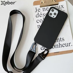 Crossbody Necklace Lanyard Cord Soft Phone Case For iPhone 16 15 14 13 12 11 Pro Max XR XS X 7 8 Plus Silicone Shockproof Cover